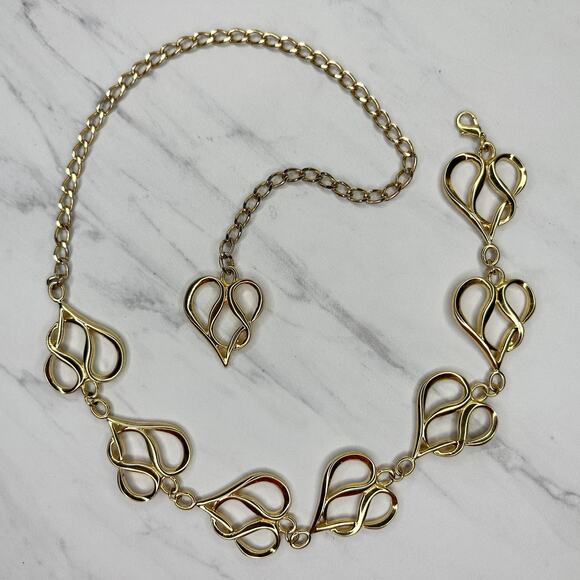 Ornate Heart Concho Chain Belt Gold Tone Boho Western Statement ✨ - Picture 1 of 10